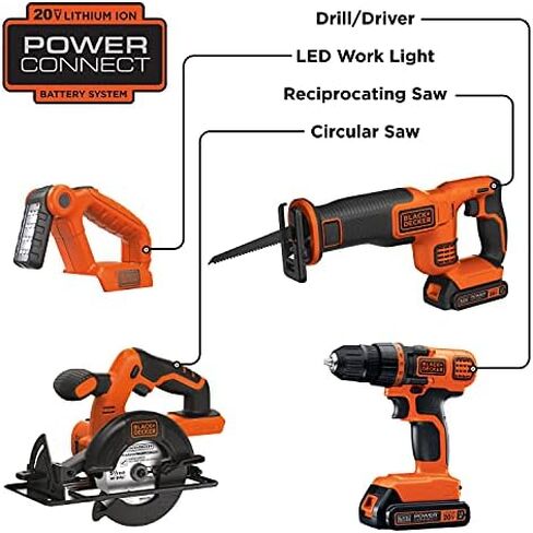 BLACK+DECKER 20V MAX Cordless Drill Combo Kit with POWERSERIES Extreme Cordless Stick Vacuum, Blue (BD4KITCDCRL & BSV2020G) in Saudi Arabia
