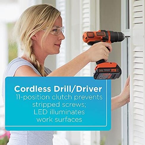 BLACK+DECKER 20V MAX Cordless Drill Combo Kit with POWERSERIES Extreme Cordless Stick Vacuum, Blue (BD4KITCDCRL & BSV2020G) in Saudi Arabia