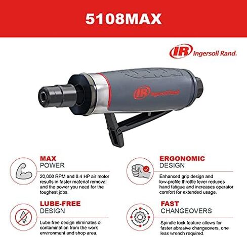 Ingersoll Rand 5108MAX Air Die Grinder, 25,000 RPM, 0.4 HP, 1/4" Collet, Rear Exhaust in Saudi Arabia