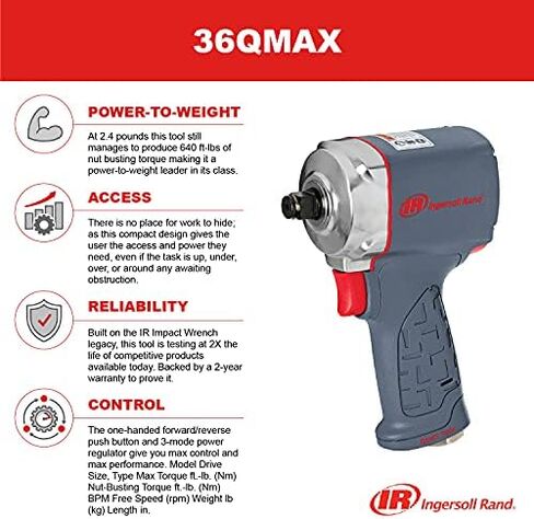 Ingersoll Rand 15QMAX 3/8" Air Impact Wrench, Quiet, Ultra Compact, 475 ft-lbs Nut-busting Torque, in Saudi Arabia