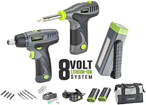 Genesis GLSD08B 8V Lithium-Ion Battery-Powered Quick-Change 2-Speed Cordless Screwdriver with LED Work Light, Battery Pack, Charging Stand, 4 Hex-Shank Drill Bits, and 4 Screwdriver Bits in Saudi Arabia