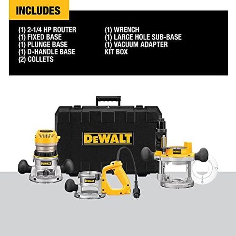 DEWALT DW618B3 12 Amp 2-1/4 Horsepower Plunge Base and Fixed Base with DW6913 Router Edge Guide with Fine Adjustment and Vacuum Adaptor in Saudi Arabia