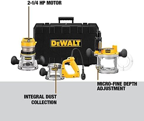 DEWALT DW618B3 12 Amp 2-1/4 Horsepower Plunge Base and Fixed Base with DW6913 Router Edge Guide with Fine Adjustment and Vacuum Adaptor in Saudi Arabia