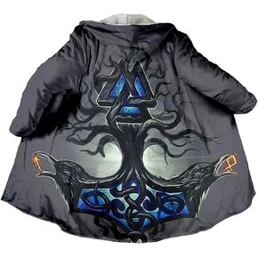 Winter Thermal Coat Hooded Cloak for Men, Viking Faux Cashmere Jacket Cosplay Cape 3D Printing Nordic Clothing in Saudi Arabia
