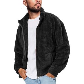Mens Fuzzy Sherpa Jacket Cardigan Fleece Long Sleeve Full Zip Open Front Thermal Coat Fall Winter Outwear