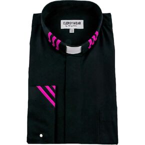 Mercy Robes Two Tone Mens Long Sleeve TAB Collar French Cuff Clergy Shirt (Black/Fuchsia Placket) in Saudi Arabia
