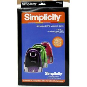 Simplicity SZH-6 Jill Canister Vacuum Replacement Bags with Certified Hepa Media, Fits with Simplicity Jill, Jack, and Snap Bagged Vacuum Canister Models, Type Z Bags, 6-pack Set in Kuwait