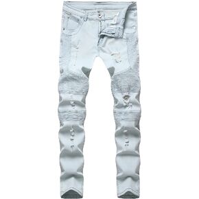 YUZIBAO Mens Ripped Slim fit Moto Biker Jeans Skinny Distressed Hip Hop Stretchy Jeans Holes in Kuwait