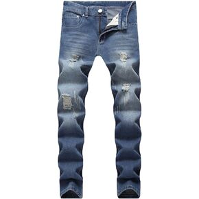 Andongnywell Men's Slim Fit Black Stretch Destroyed Denim Pants Skinny Fit Stretchy Distressed Jeans Ripped Trousers in Kuwait