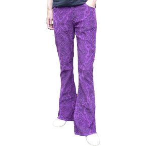 Mens Paisley Purple Corduroy Bell Bottoms Flares Mod Hippie Pants in Saudi Arabia