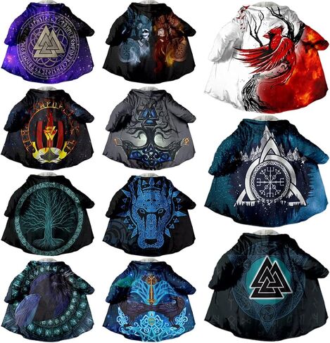 Winter Thermal Coat Hooded Cloak for Men, Viking Faux Cashmere Jacket Cosplay Cape 3D Printing Nordic Clothing in Saudi Arabia