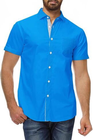 Alex Vando Mens Dress Shirts Casual Regular Fit Short Sleeve Men Button Down Shirt in Kuwait