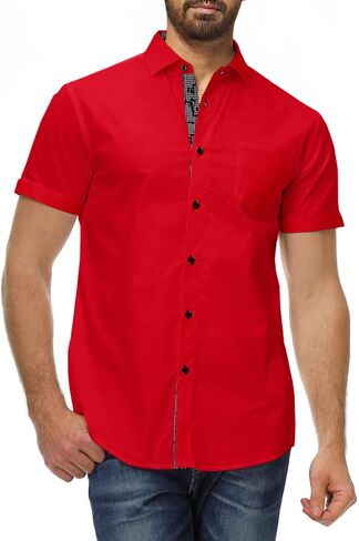 Alex Vando Mens Dress Shirts Casual Regular Fit Short Sleeve Men Button Down Shirt in Kuwait