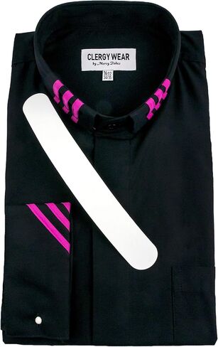 Mercy Robes Two Tone Mens Long Sleeve TAB Collar French Cuff Clergy Shirt (Black/Fuchsia Placket) in Saudi Arabia