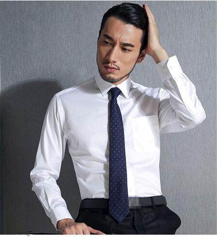 Men's Non Iron Standard-Fit Solid Basic Dress Shirt Formal Business Premium Male Long Sleeve Work Office Shirts in Saudi Arabia