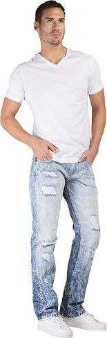 Level 7 Men's Slim Straight Mended Premium Denim Jeans in Kuwait