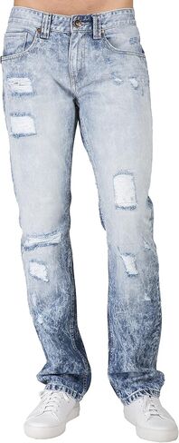 Level 7 Men's Slim Straight Mended Premium Denim Jeans in Kuwait