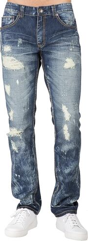 Level 7 Men's Slim Straight Mended Premium Denim Jeans in Kuwait