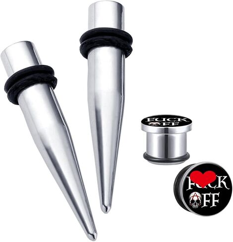 HEKEUOR 1G/7mm F Off Ear Gauges Plugs Flesh Tunnel Stretching Expander + Tapers Body Piercing Jewelry Stainless Steel Sold as Pairs in Kuwait