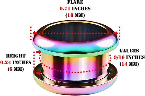 BIG GAUGES Pair of 316L Surgical Steel Rainbow Anodized Screw Fit Flesh Tunnels Piercing Jewelry Stretcher Ear Plugs Earring Lobe in Saudi Arabia