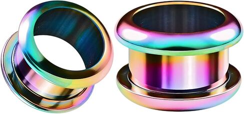 BIG GAUGES Pair of 316L Surgical Steel Rainbow Anodized Screw Fit Flesh Tunnels Piercing Jewelry Stretcher Ear Plugs Earring Lobe in Saudi Arabia
