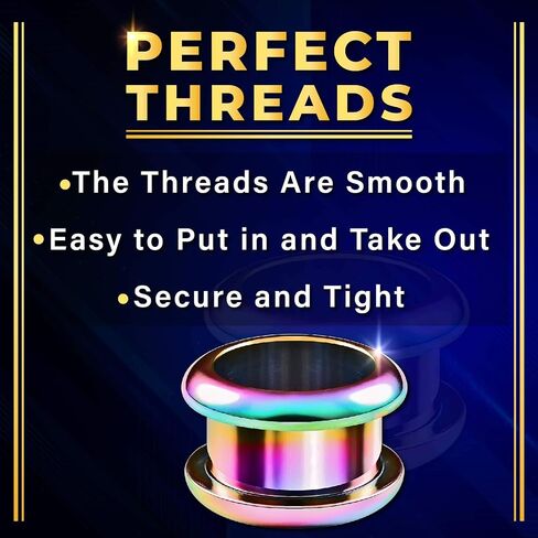 BIG GAUGES Pair of 316L Surgical Steel Rainbow Anodized Screw Fit Flesh Tunnels Piercing Jewelry Stretcher Ear Plugs Earring Lobe in Saudi Arabia