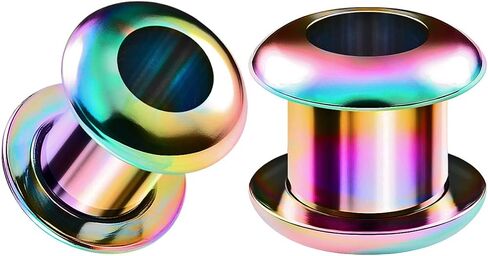 BIG GAUGES Pair of 316L Surgical Steel Rainbow Anodized Screw Fit Flesh Tunnels Piercing Jewelry Stretcher Ear Plugs Earring Lobe in Saudi Arabia