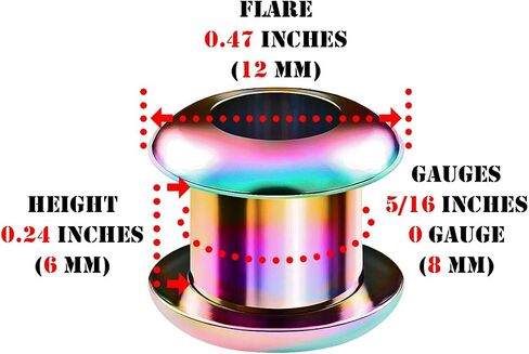 BIG GAUGES Pair of 316L Surgical Steel Rainbow Anodized Screw Fit Flesh Tunnels Piercing Jewelry Stretcher Ear Plugs Earring Lobe in Saudi Arabia