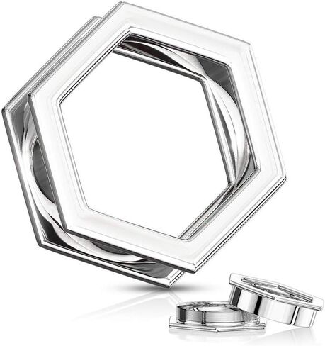 Geometric Elegance: Hexa Screw Fit 316L Surgical Steel Flesh Gauge Tunnels - Add a Modern Twist to Your Piercing Collection with Precision and Style in Saudi Arabia