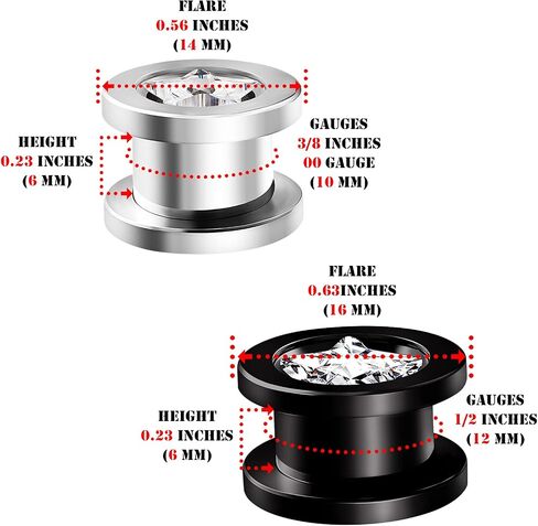 BIG GAUGES 2 Pairs 316L Surgical Steel Black Anodized Screw Flesh Tunnels Piercing Jewelry Clear Star Stone Ear Stretching Lobe Plugs in Saudi Arabia