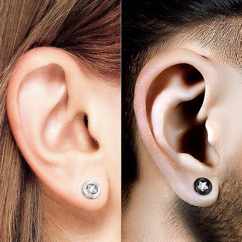 BIG GAUGES 2 Pairs 316L Surgical Steel Black Anodized Screw Flesh Tunnels Piercing Jewelry Clear Star Stone Ear Stretching Lobe Plugs in Saudi Arabia