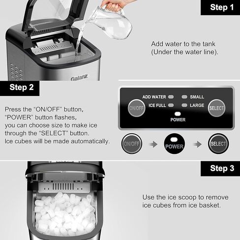 Galanz Portable Countertop Electric Ice Maker Machine, 26 lbs in 24 Hours, 9 Bullet Shaped Cubes Ready in 9 Minutes, 2 Ice Sizes, Perfect for Parties & Home Bar, 2.1 L, Retro Red in Kuwait