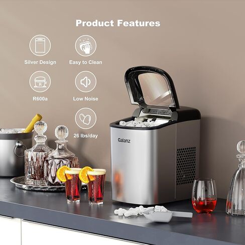 Galanz Portable Countertop Electric Ice Maker Machine, 26 lbs in 24 Hours, 9 Bullet Shaped Cubes Ready in 9 Minutes, 2 Ice Sizes, Perfect for Parties & Home Bar, 2.1 L, Retro Red in Kuwait