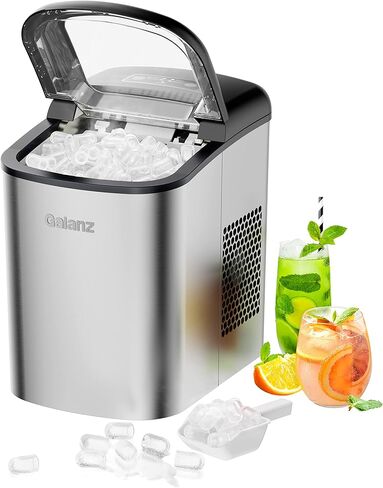 Galanz Portable Countertop Electric Ice Maker Machine, 26 lbs in 24 Hours, 9 Bullet Shaped Cubes Ready in 9 Minutes, 2 Ice Sizes, Perfect for Parties & Home Bar, 2.1 L, Retro Red in Kuwait