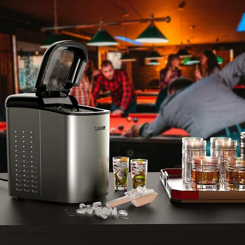 Galanz Portable Countertop Electric Ice Maker Machine, 26 lbs in 24 Hours, 9 Bullet Shaped Cubes Ready in 9 Minutes, 2 Ice Sizes, Perfect for Parties & Home Bar, 2.1 L, Retro Red in Kuwait