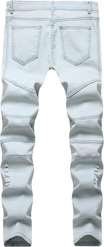 YUZIBAO Mens Ripped Slim fit Moto Biker Jeans Skinny Distressed Hip Hop Stretchy Jeans Holes in Kuwait