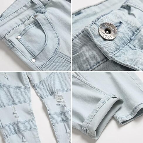 YUZIBAO Mens Ripped Slim fit Moto Biker Jeans Skinny Distressed Hip Hop Stretchy Jeans Holes in Kuwait