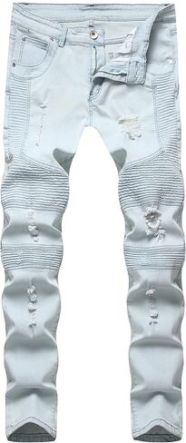 YUZIBAO Mens Ripped Slim fit Moto Biker Jeans Skinny Distressed Hip Hop Stretchy Jeans Holes in Kuwait
