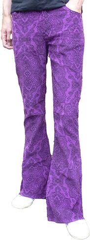 Mens Paisley Purple Corduroy Bell Bottoms Flares Mod Hippie Pants in Saudi Arabia