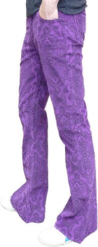 Mens Paisley Purple Corduroy Bell Bottoms Flares Mod Hippie Pants in Saudi Arabia