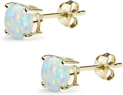 Sterling Silver 6mm Round Synthetic Opal Stud Earrings for Women Girls in Kuwait