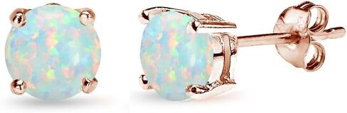 Sterling Silver 6mm Round Synthetic Opal Stud Earrings for Women Girls in Kuwait