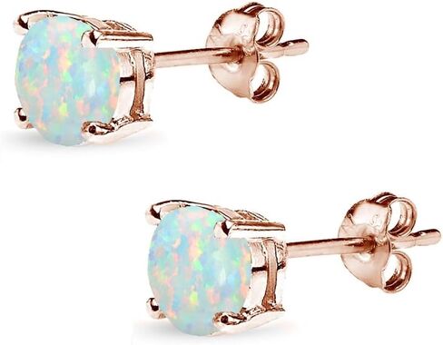 Sterling Silver 6mm Round Synthetic Opal Stud Earrings for Women Girls in Kuwait