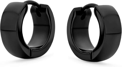 Black Silver Rose Gold Tone Plated Simple Plain Kpop Huggie Hoop Earrings For Men For Women For Teen Stainless Steel in Saudi Arabia
