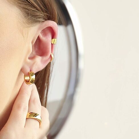 Black Silver Rose Gold Tone Plated Simple Plain Kpop Huggie Hoop Earrings For Men For Women For Teen Stainless Steel in Saudi Arabia