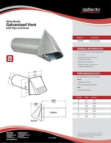 Deflecto Dryer Vent, Wide Mouth Galvanized Vent Hood with Pipe, Silver, 4" (GVH4NR) , GRAY in Saudi Arabia