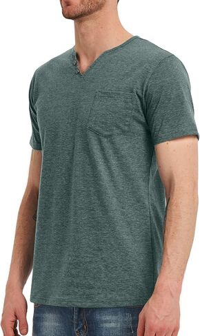 تي شيرت NITAGUT رجالي كاجوال بمقاس نحيف بأكمام طويلة/قصيرة وجيب على شكل حرف V ورقبة على شكل حرف V in Kuwait