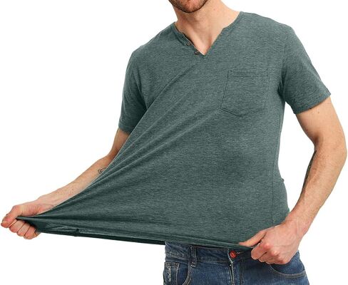 تي شيرت NITAGUT رجالي كاجوال بمقاس نحيف بأكمام طويلة/قصيرة وجيب على شكل حرف V ورقبة على شكل حرف V in Kuwait