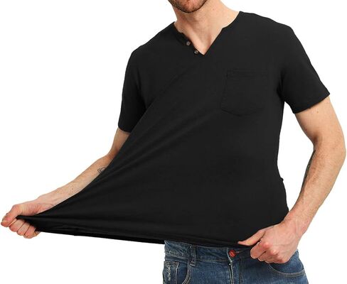 تي شيرت NITAGUT رجالي كاجوال بمقاس نحيف بأكمام طويلة/قصيرة وجيب على شكل حرف V ورقبة على شكل حرف V in Kuwait