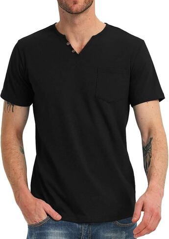 تي شيرت NITAGUT رجالي كاجوال بمقاس نحيف بأكمام طويلة/قصيرة وجيب على شكل حرف V ورقبة على شكل حرف V in Kuwait